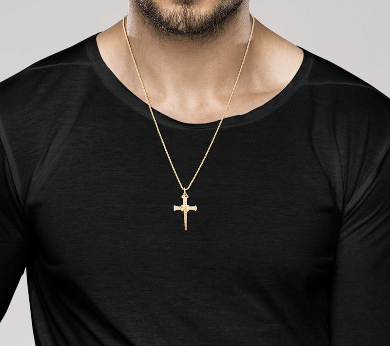 Miabella Italian Rope Wrap Nail Cross Pendant Necklace Box Chain, Rhodium or 18K Yellow Gold Plated 925 Sterling Silver Made in Italy (Length 24 Inches, Rhodium-Plated-Silver) - Image 4